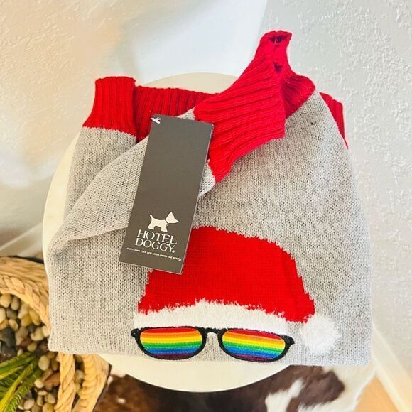 HOTEL DOGGY Pride Santa‎ Dog Sweater, Red/Gray, Gay Pride, Medium, NWT - Picture 9 of 14